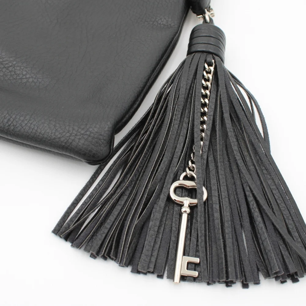 Express Black Soft Leather Shoulder Bag with Tassel and Hidden Key Detail - Picture 2 of 4